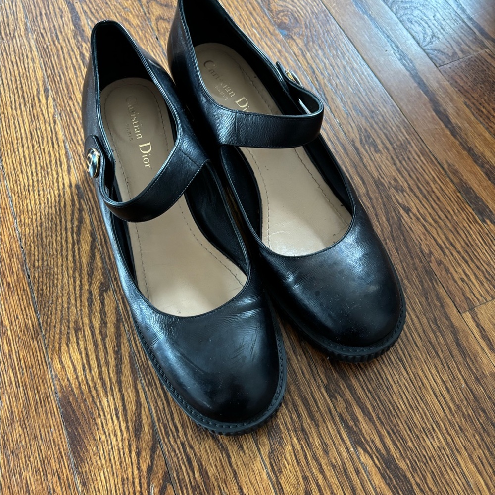 Dior Black Leather Flats with Mary Jane Strap